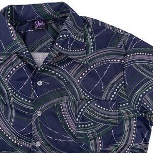 Vintage Joel Cal Made Mens Large Blue Weave Pattern Polyester Short Sleeve Shirt